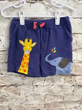 Baby Boden Navy Blue Shorts with Giraffe & Elephant Appliqués
